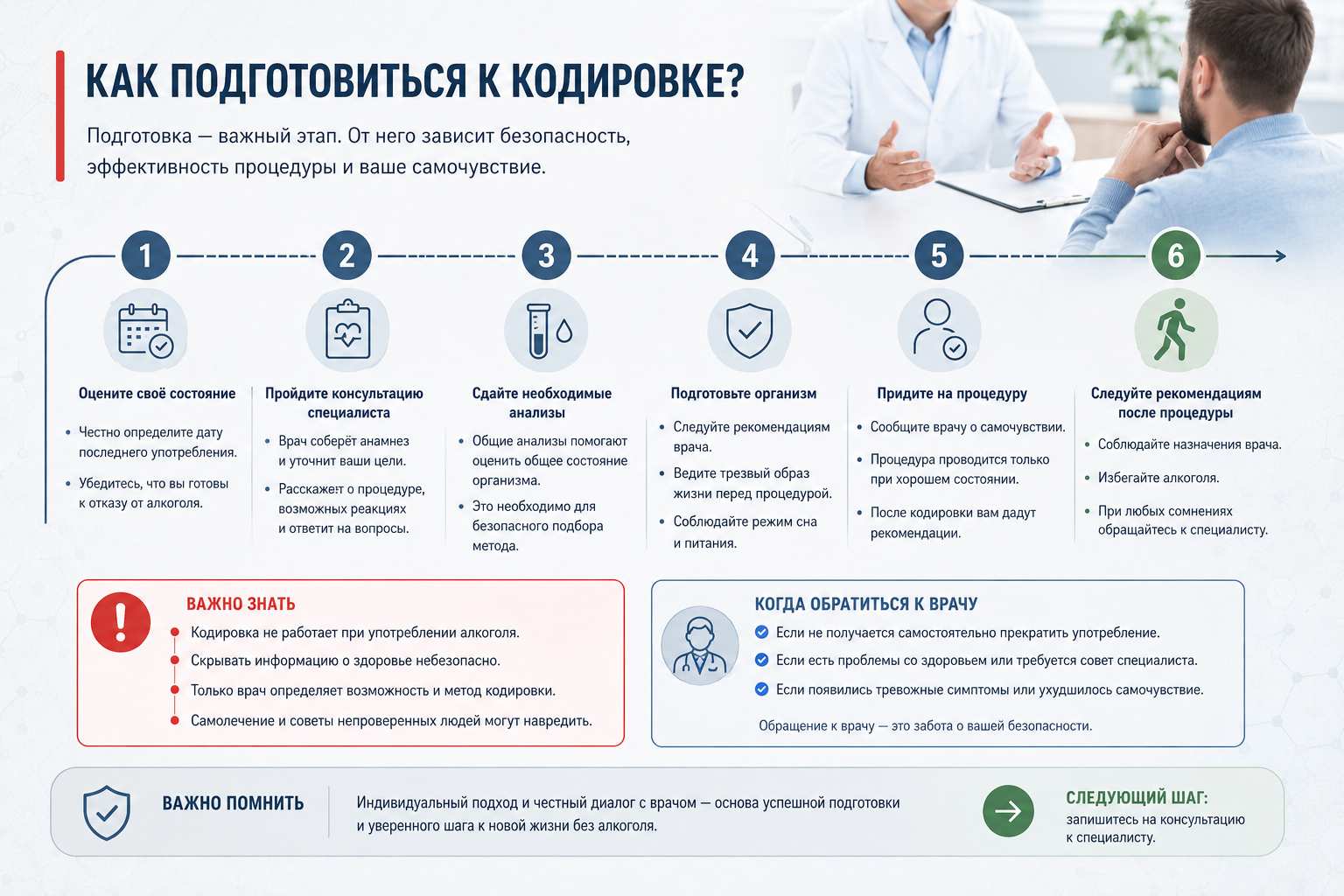Инфографика объясняет маршрут пациента по теме кодирования дисульфирамом